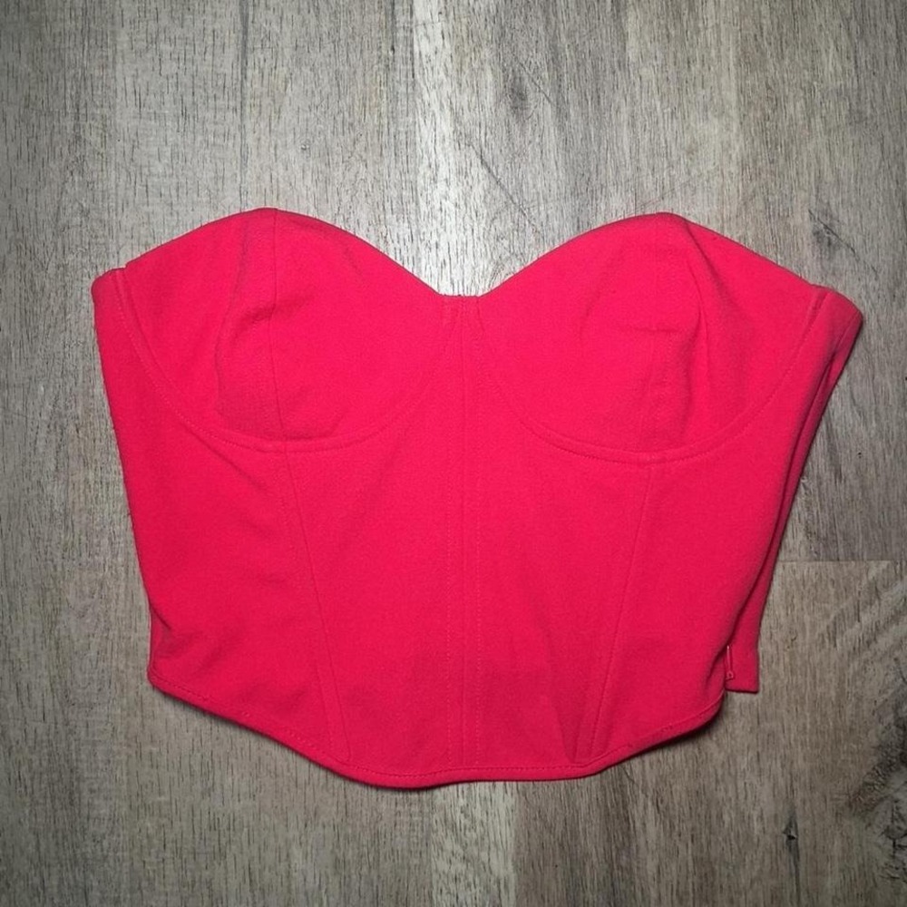 Zara Red Corset Crop Top Boned‎ Sleeveless Size Medium NWT